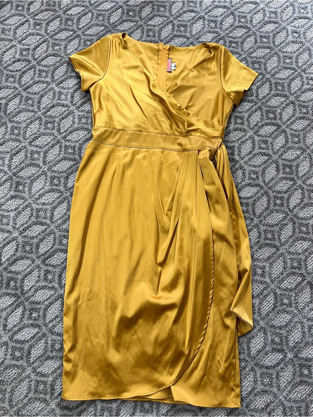 Pinup Couture Gold Satin Wrap Midi Dress